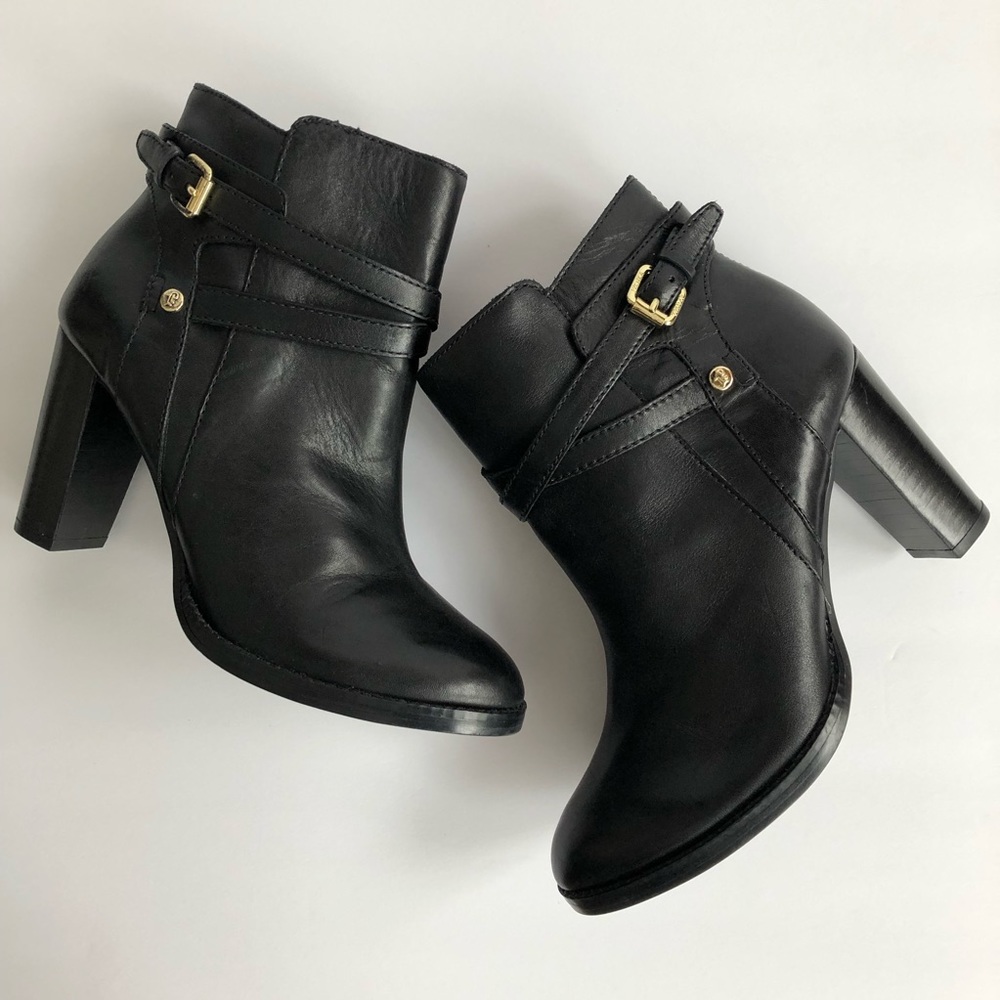 Ivanka Trump Black Leather Block Heel Ankle Boot